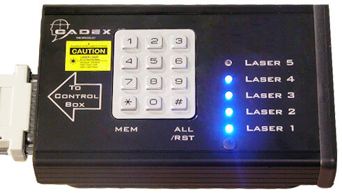 Led Illuminated control box with numbered lasers