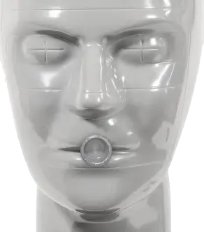 Breathing tube can be connected behind the headform or below the neck